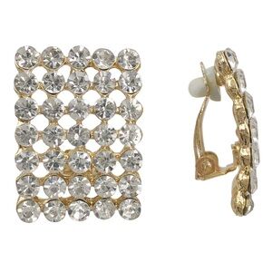 Clear Rhinestone Formal Gold Clip On Earrings